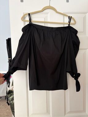 BCBGMaxAzria Black Off-Shoulder Tie-Sleeve Blouse